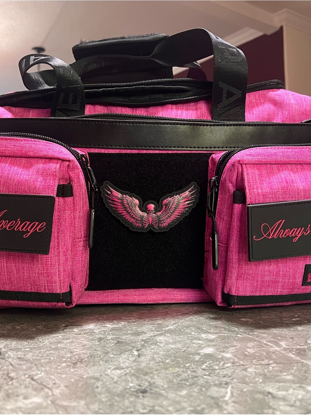 Wolfpa 30L Pink DeathWing Patch Canvas Carryall Duffel Bag